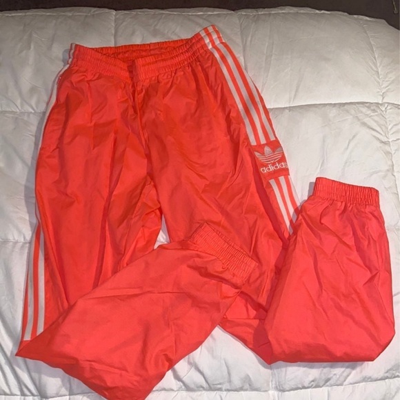 Adidas 2 stripe neon fluorescent pink windbreaker track pants - Picture 2 of 3